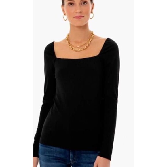 Tuckernuck Pomander Place Blanche Black Ribbed Square Neck Top Sz. S - Picture 1 of 6
